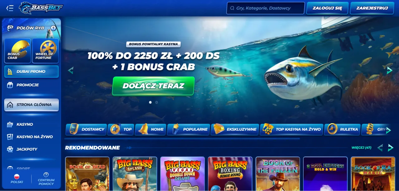 Sekcja menu kasyna Basbet